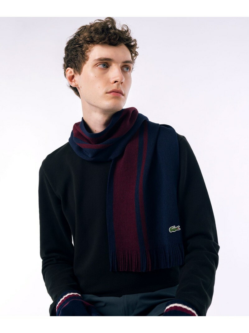 【SALE/50%OFF】LACOSTE ラッセルニットストライプマフラー ラコステ ファッション雑貨 マフラー・ストール・ネックウォーマー ネイビー ブラック【RBA_E】【送料無料】