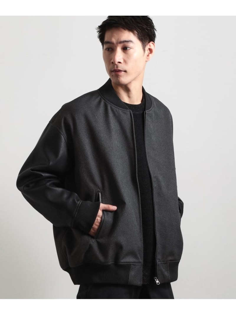 THE SHOP TK 【1ランク上の大人カジュアルに】異素材コンビ リブブルゾン ザ ショップ ティーケー ジャケット・アウター ブルゾン・ジャンパー ネイビー ブラック【送料無料】