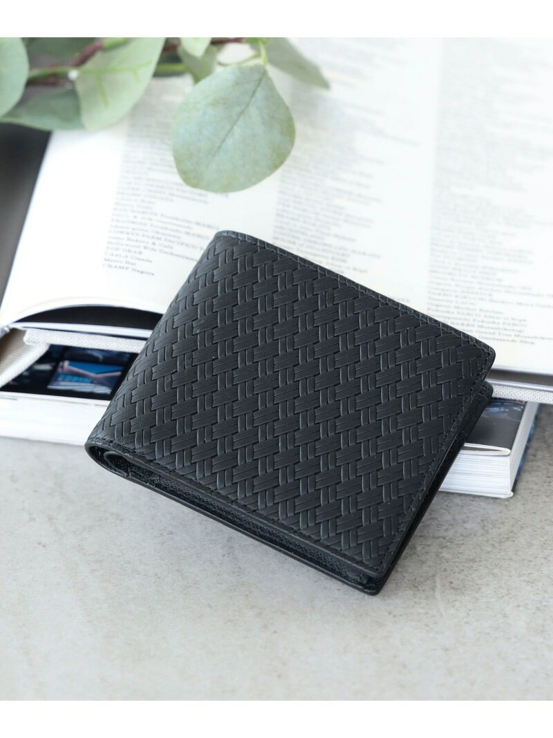 BEAMS HEART MEN メッシュ 型押し レザー 2つ折り ウォレット ビームス ハート 財布・ポーチ・ケース 財布 ブラウン ブラック【送料無料】