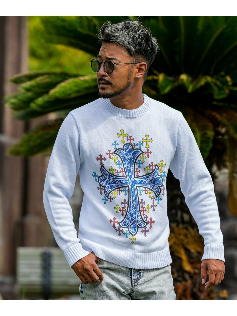 Retro Engine RTEG Multiple Cross Knit アダムスジャグラー トップス ニット オレンジ ホワイト【送料..