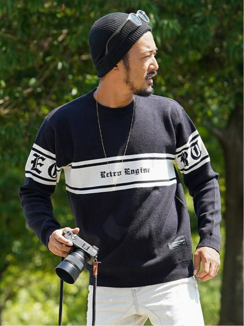 Retro Engine Retro Engine/(M)24/RTEG O.E KNIT アダムスジャグラー トップス ニット ホワイト ブラッ..