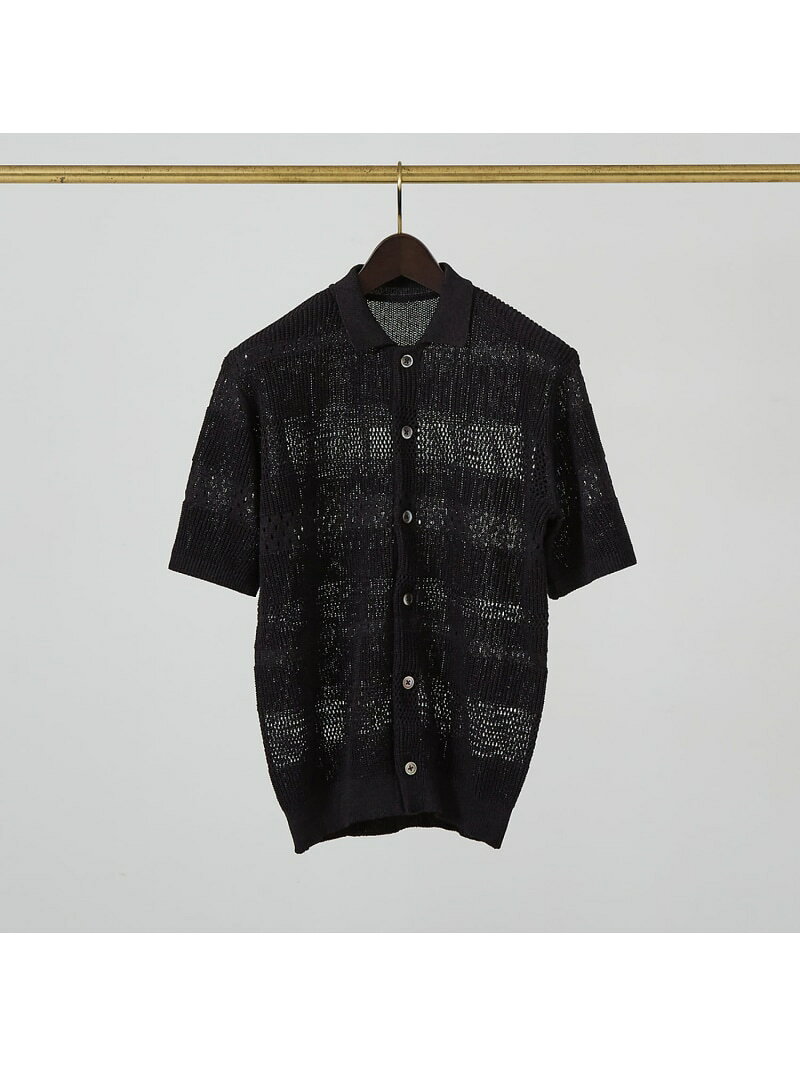 【SALE／40%OFF】DESIGNWORKS 和紙透かし柄 ニットシャツ デザインワークス トップス シャツ・ブラウス カーキグリーン ブラック【RBA_E】【送料無料】