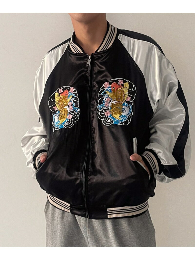 WEGO MEN'S 相撲スカジャン ウィゴー ジャケット・アウター ナイロンジャケット ブラック【送料無料】