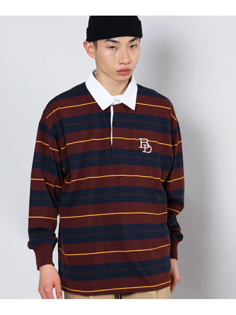 BEN DAVIS / WHITE LABEL 【BEN DAVIS(ベンデイビス)】MULTI BORDER RUGGERS / マルチボーダー オーバルロゴ ワッペン ラガーシャツ ナバル カットソー ポロシャツ ブラウン ベージュ グリーン ブ【送料無料】