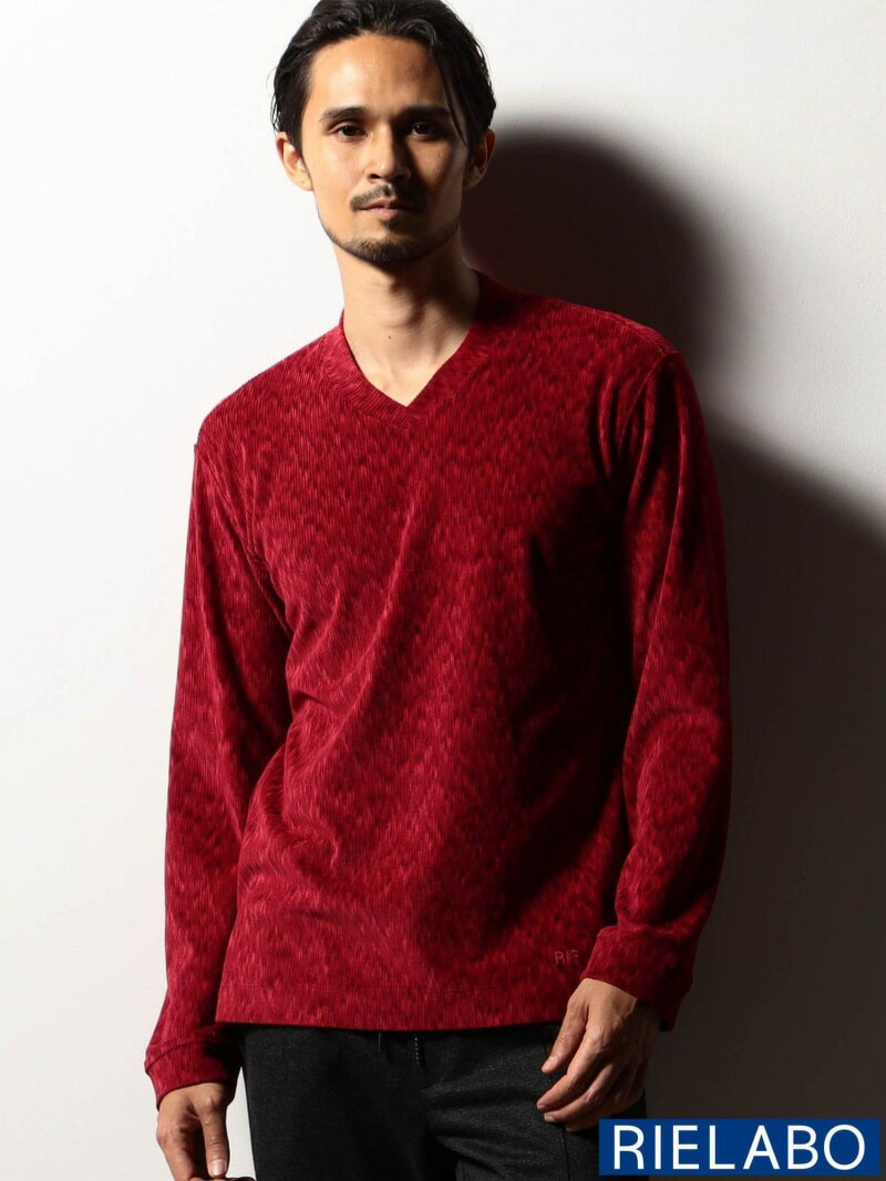 NICOLE CLUB FOR MEN 【RIELABO】カットコーデュロイ Vネックプルオーバー ニコル トップス その他のトップス レッド ブラック【送料無料】