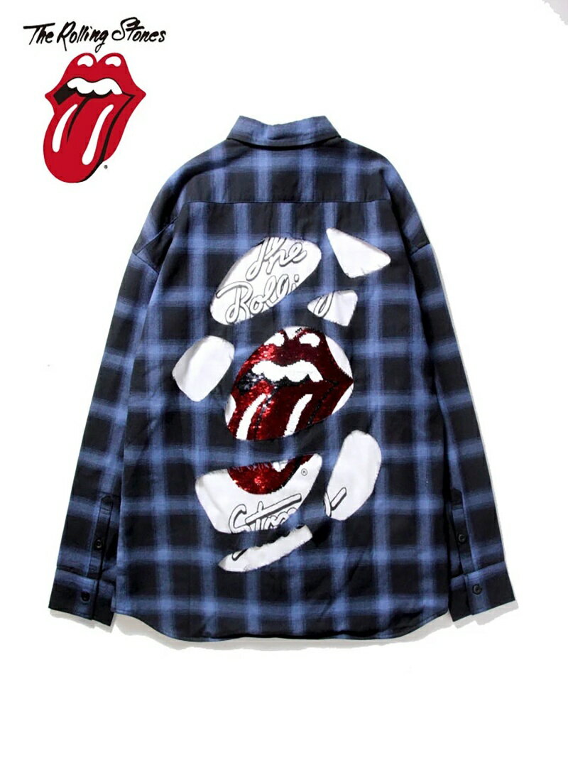 JACKROSE THEROLLINGSTONES/B-TRSスパンコールクラッシュシャツ ジャックローズ トップス シャツ・ブラウス ブルー レッド【送料無料】