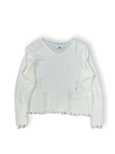 Chikashitsu + 【Chikashitsu +】damage reverse v neck knit ネバーマインドザエックスユー/チカシツプラス トップス ニット グレー ホワイト ブラック【送料無料】 Chikashitsu + 【Chikashitsu +】damage reverse v neck knit ネバーマインドザエックスユー/チカシツプラス トップス ニット グレー ホワイト ブラック【送料無料】