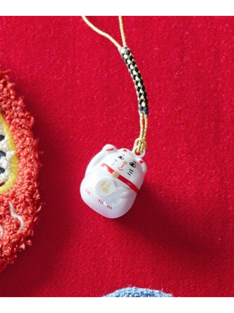 LAKOLE 根付鈴[招き猫] ラコレ ファッション雑貨 チャーム・キーチェーン ブラック ホワイト