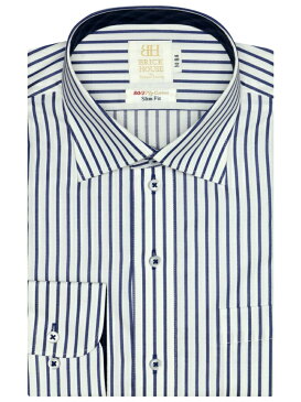 【SALE/50%OFF】BRICK HOUSE by Tokyo Shirts (M)形態安定 ノーアイロン 長袖シャツ ワイド 白×ブルーストライプ スリム ブリックハウスバイトウキョウシャツ シャツ/ブラウス ワイシャツ ブルー【RBA_E】