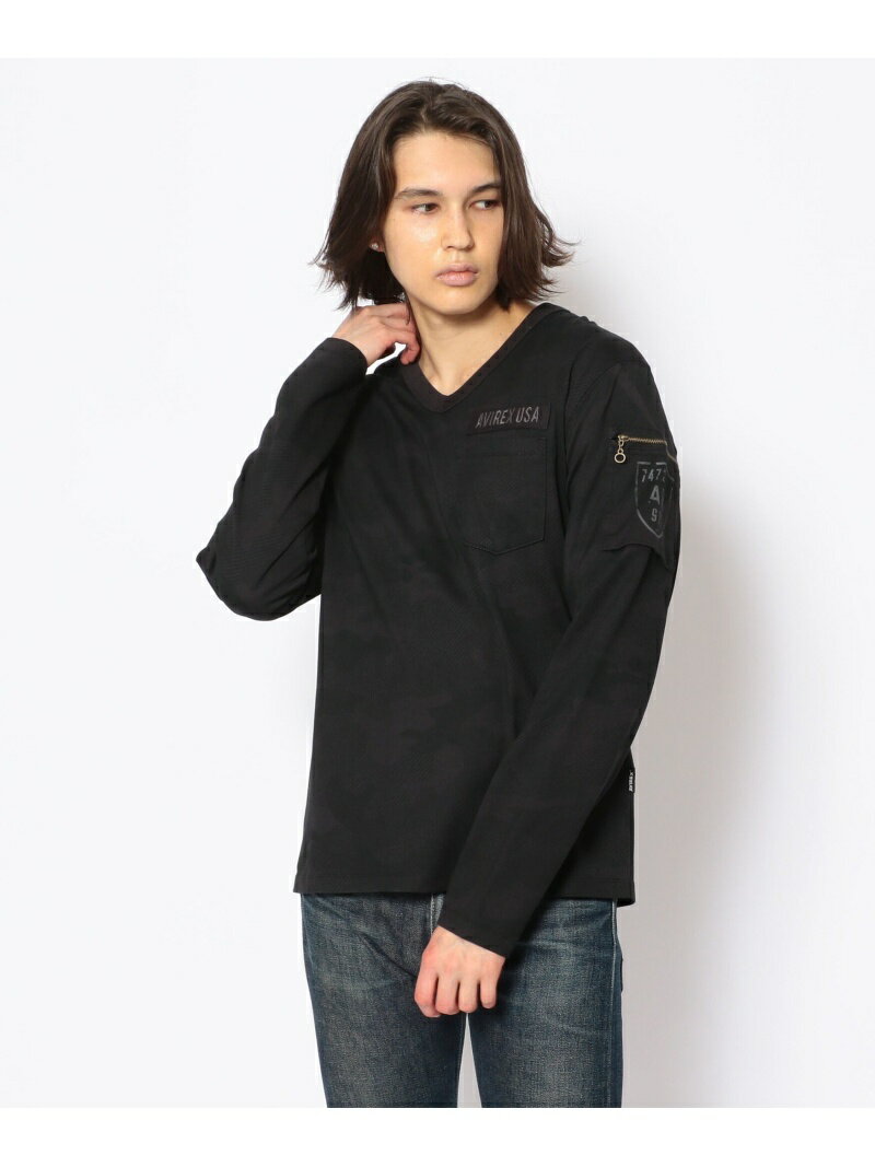 AVIREX ファティーグ Vネック Tシャツ /FATIGUE V-NECK T-SHIRT アヴィレックス カットソー カットソーその他 ブラック ホワイト ネイビー グリーン【送料無料】