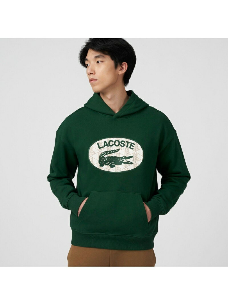 LACOSTE モノグラムモチーフラコステプリントフードスウェット ラコステ トップス パーカー・フーディー グリーン ベージュ ホワイト