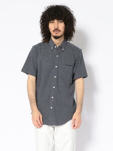 B'2nd CREW(クルー)半袖ボーダー柄ボタンダウンシャツ ビーセカンド シャツ/ブラウス 長袖シャツ レッド ネイビー【送料無料】
