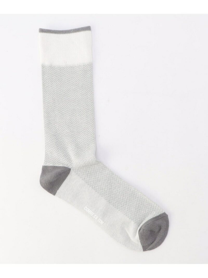 COMME CA ISM ヘリンボーン クルーソックス コムサイズム 靴下・レッグウェア 靴下 グレー ホワイト ブラック