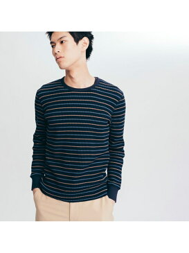 AIGLE 吸水速乾 マルチストライプ ワッフル 長袖シャツ エーグル カットソー Tシャツ ホワイト【送料無料】