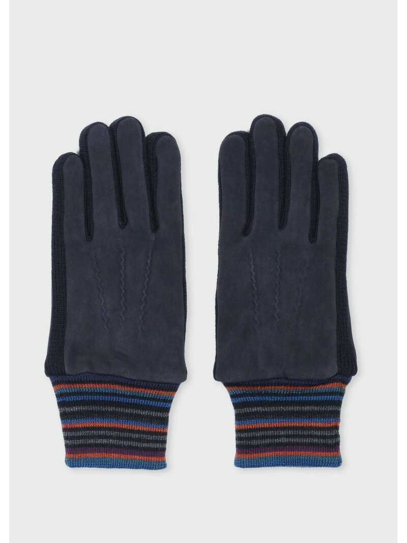 Paul Smith マルチボーダーリブ スウェードグローブ ポール・スミス ファッション雑貨 手袋 ブラウン ネイビー ブラック【送料無料】