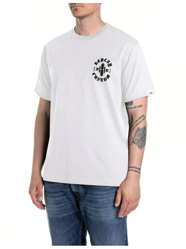 REPLAY コットンジャ-ジープリントTシャツ リプレイ トップス カットソー・Tシャツ ブラック ホワイト【送料無料】 REPLAY コットンジャ-ジープリントTシャツ リプレイ トップス カットソー・Tシャツ ブラック ホワイト【送料無料】