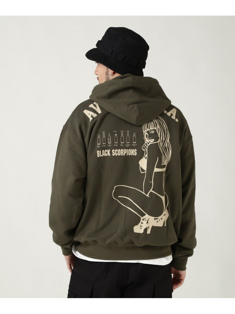 AVIREX 《WEB&DEPOT限定》BLACK SCORPIONS SWEAT PULL OVER PARKA / ブラックスコーピオン スウェット アヴィレックス トップス パーカー・フーディー グリーン ブラック オレンジ イエロー【送料無料】