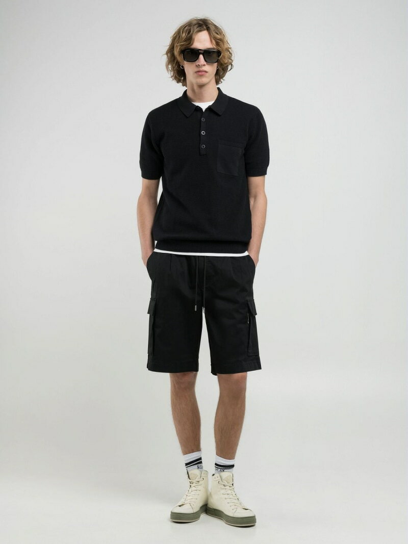 REPLAY ストレッチコットンカーゴショーツ リプレイ パンツ カーゴパンツ ブラック ベージュ【送料無料】