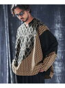 ANGENEHM mlt4875-Patterned switching long sleeve cutsew プルオーバー カンビオ トップス カットソー・Tシャツ ベージュ ブラック【送料無料】