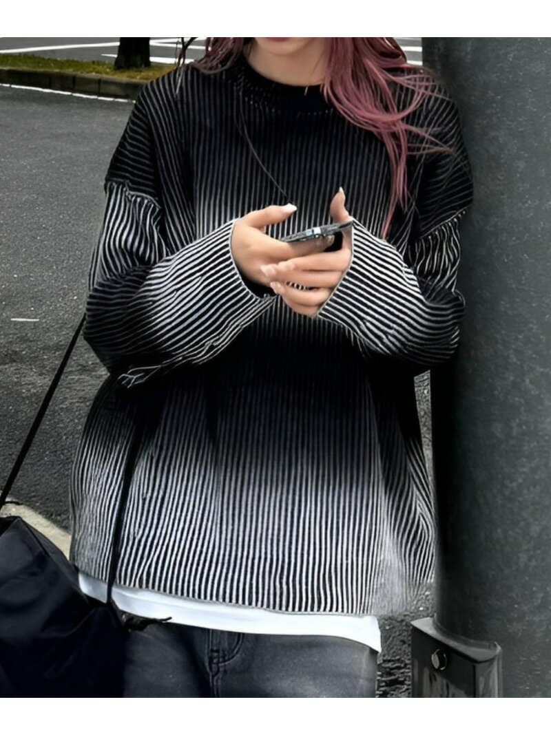 Chikashitsu + 【Chikashitsu +】bleach washing knit ネバーマインドザエックスユー/チカシツプラス トップス ニット...