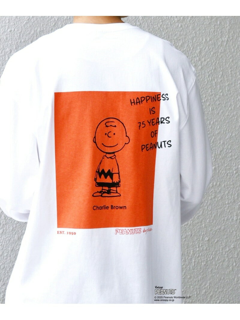 SHIPS any SHIPS any: SNOOPY コラボ 75th グラフィック プリント Tシャツ(ロンT)◆ シップス トップス カットソー・Tシャツ ホワイト ブラック【先行予約】*【送料無料】