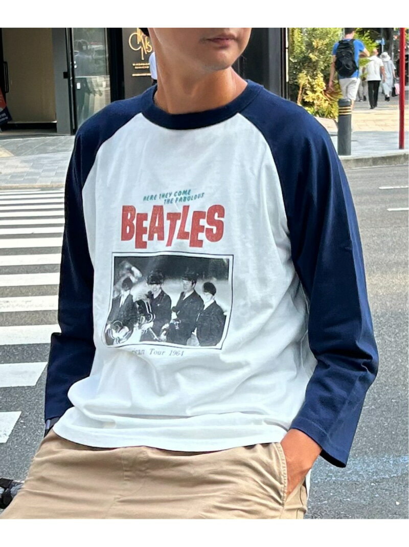 楽天Rakuten Fashion Men【SALE／5％OFF】VENCE share style MENs 【別注】THE BEATLES ザ ビートルズ ツアーラグランロンT ヴァンス エクスチェンジ トップス カットソー・Tシャツ グレー ブルー ホワイト【RBA_E】【送料無料】