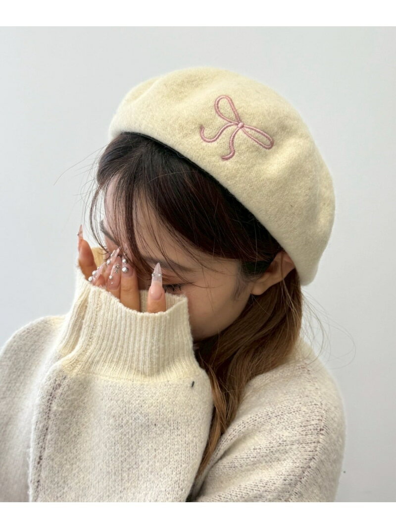 WEGO MEN'S リボン刺繍ベレー ウィゴー 帽子 ハンチング・ベレー帽 ブラック ホワイト グレー