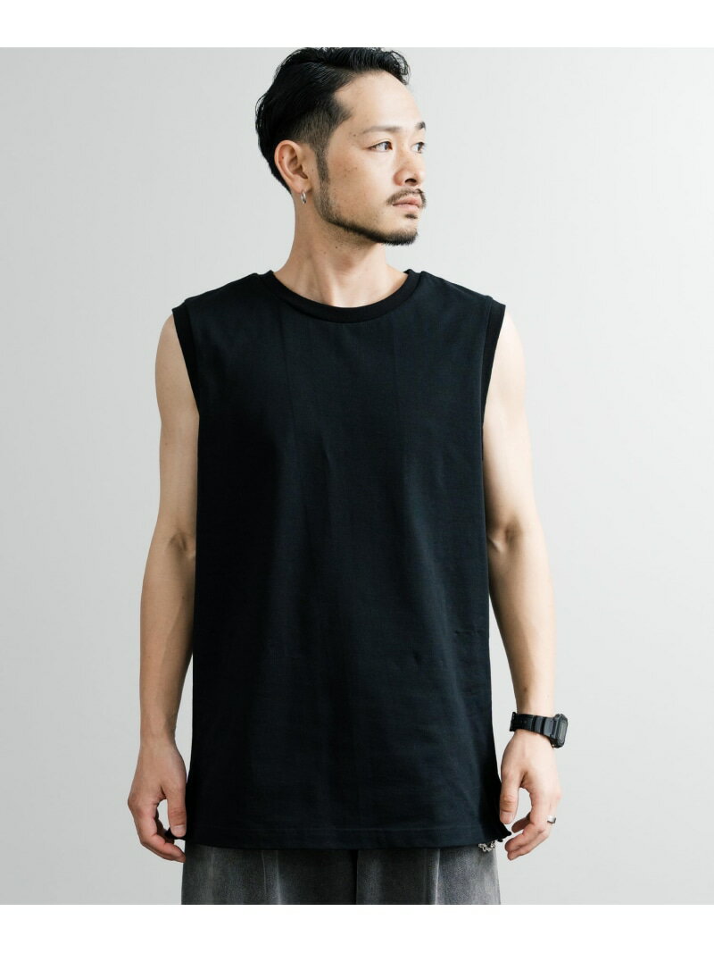 Audience Upscape Audience 日本製 サイドスリットノースリーブTシャツ ロッキーモンロー トップス ノースリーブ・タンクトップ ベージュ...