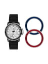 WATCH STATION INTERNATIONAL（ウォッチステーションインターナショナル）A｜X ARMANI EXCHANGE/(M)AX7136SETレッドとブルーの付け替え可能トップリングと42mm径ウォッチを組み合わせたArmani Exchangeのギフトセット。ウォッチは三針ムーブメントを搭載し、シルバートーンのサンレイダイヤルとブラックのシリコンストラップが特徴です。※外箱は輸送時にキズや凹みなどが生じる場合がございます。予めご了承ください。※納品書は、保証書の代わりとなりますので必ず保管いただきますようお願いします 。※【充電式でないクオーツ製品の場合】お買い上げいただきました時計にセットされている電池は、機能や性能に問題がないかをチェックするモニター電池となっております。お買い上げいただくまでの期間にも電池はある程度消耗するものでご購入時までに電池がもたない場合もございます。 電池切れは保証の対象外となりますので、予めご了承ください。型番：AX7136SET-0-0 FN8973【採寸】サイズ横厚み幅その他FREE(ケース)42mm(ケース)11mm(バンド)22mm(アジャスト)200+/- 5MM商品のサイズについて【商品詳細】素材：風防素材:ミネラルケース素材:ステンレススチールバンド素材:シリコンサイズ：FREE※画面上と実物では多少色具合が異なって見える場合もございます。ご了承ください。商品のカラーについて 【予約商品について】 ※「先行予約販売中」「予約販売中」をご注文の際は予約商品についてをご確認ください。■重要なお知らせ※ 当店では、ギフト配送サービス及びラッピングサービスを行っておりません。ご注文者様とお届け先が違う場合でも、タグ（値札）付「納品書 兼 返品連絡票」同梱の状態でお送り致しますのでご了承ください。 ラッピング・ギフト配送について※ 2点以上ご購入の場合、全ての商品が揃い次第一括でのお届けとなります。お届け予定日の異なる商品をお買い上げの場合はご注意下さい。お急ぎの商品がございましたら分けてご購入いただきますようお願い致します。発送について ※ 買い物カートに入れるだけでは在庫確保されませんのでお早めに購入手続きをしてください。当店では在庫を複数サイトで共有しているため、同時にご注文があった場合、売切れとなってしまう事がございます。お手数ですが、ご注文後に当店からお送りする「ご注文内容の確認メール」をご確認ください。ご注文の確定について ※ Rakuten Fashionの商品ページに記載しているメーカー希望小売価格は、楽天市場「商品価格ナビ」に登録されている価格に準じています。 商品の価格についてWATCH STATION INTERNATIONALWATCH STATION INTERNATIONALの腕時計アクセサリー・腕時計ご注文・お届けについて発送ガイドラッピンググッズ3,980円以上送料無料ご利用ガイドこの商品はセール商品のため返品・交換対象外です詳細はこちら &gt;&gt;