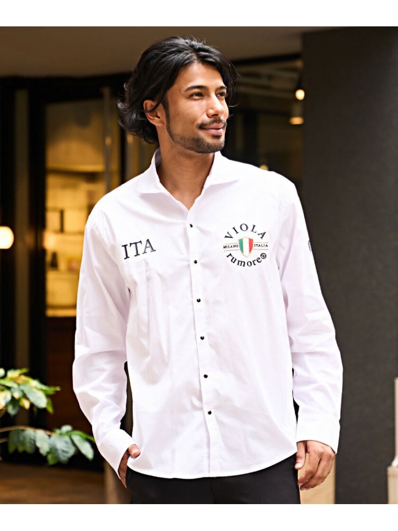 VIOLA VIOLA ストレッチタイプライター刺長袖シャツ シルバーバレット トップス シャツ・ブラウス ブラック ホワイト【送料無料】