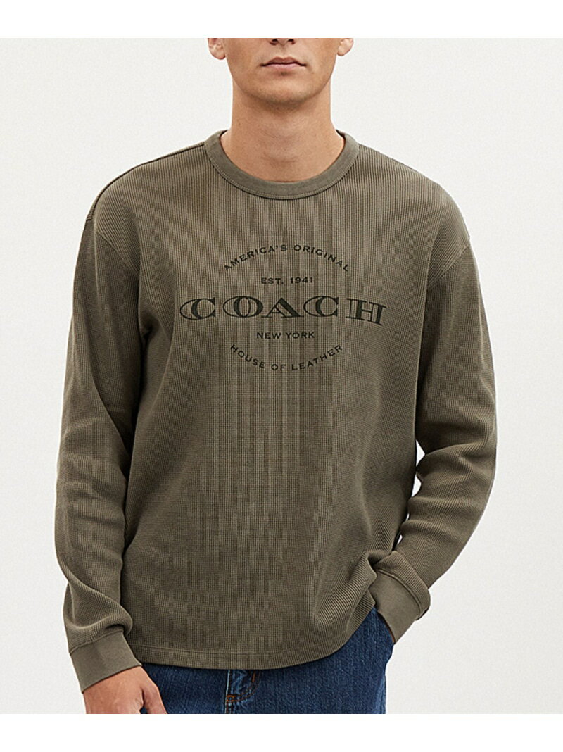 【SALE／70%OFF】COACH OUTLET リラックスド ワッフル ニット サーマル コーチ　アウトレット トップス カットソー・Tシャツ グリーン【RBA_E】【送料無料】