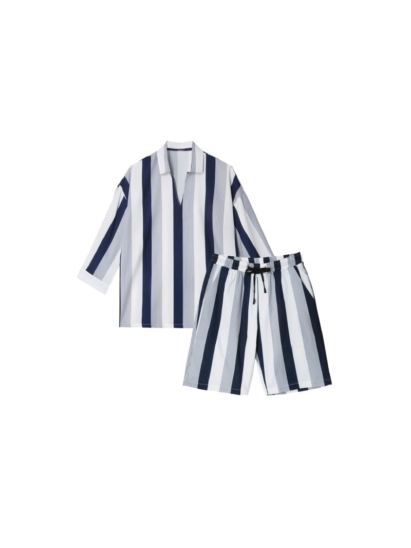 U:UME Loose Casual Stripe Set-Up ユーム オールインワン・オーバーオール その他のオールインワン・オーバーオール ブルー【送料無料】