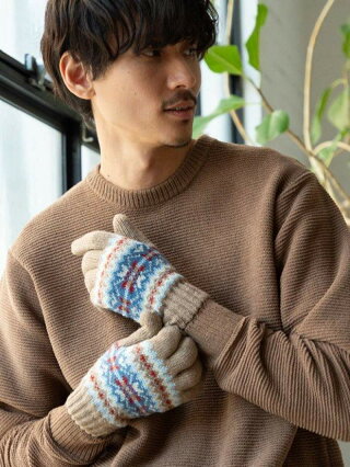 【SALE/50%OFF】coen バティックジャガードグローブ コーエン ファッショングッズ 手袋 ベージュ グレー【RBA_E】