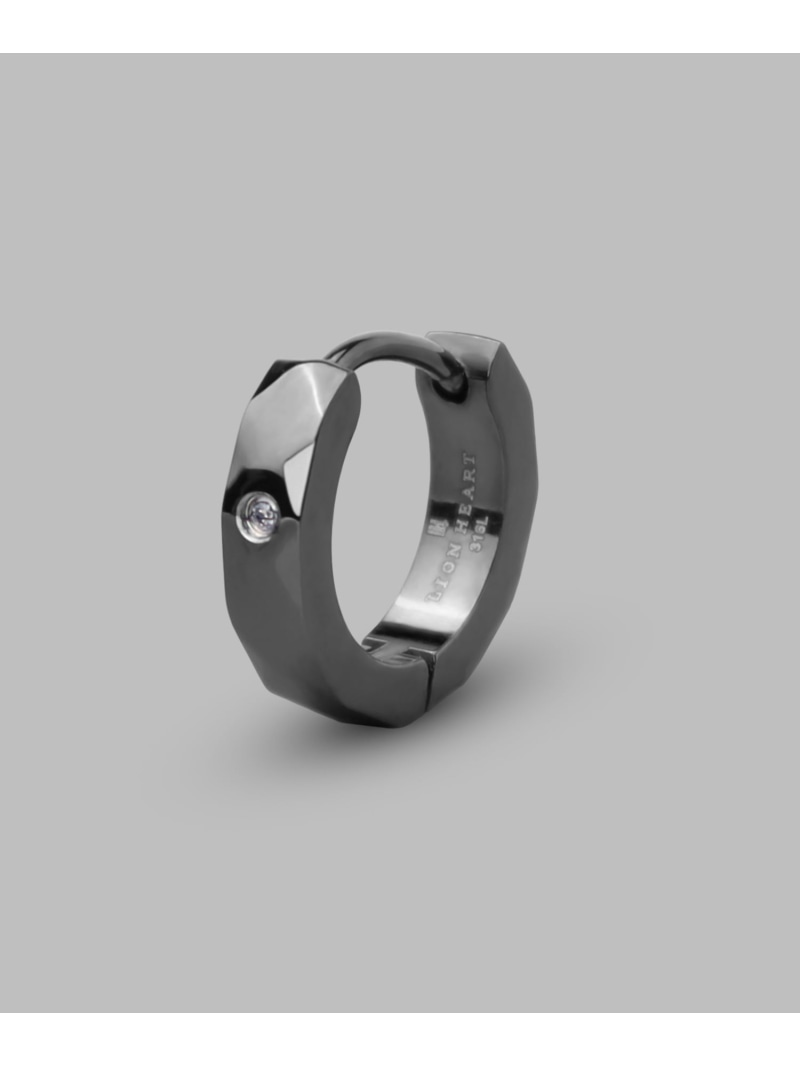 LION HEART LH-1 カッティングフープピアス/ダイヤモンド/サージカルステンレス316L ライオンハート アクセサリー・腕時計 ピアス ブラック シルバー【送料無料】