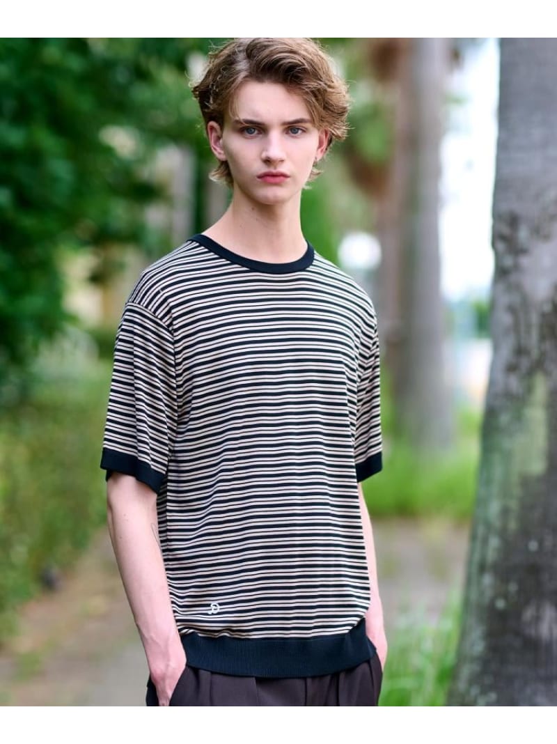 【SALE／30%OFF】DRESSTERIOR シルク混ボーダーハーフスリーブニットT ドレステリア トップス ニット ブラック ブラウン【RBA_E】【送料無料】(4)