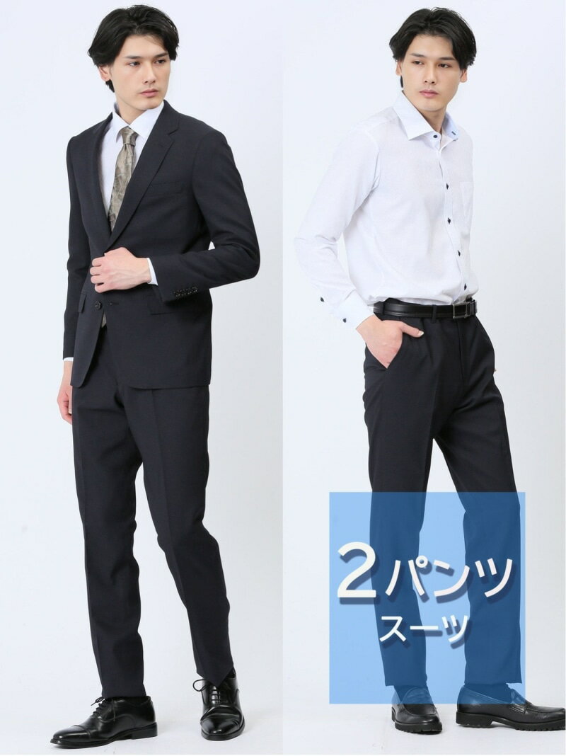 m.f.editorial ストレッチウォッシャブル スリムフィット 2ボタン2パンツスーツ 組織紺 タカキュー スーツ・フォーマル セットアップスーツ ネイビー【送料無料】