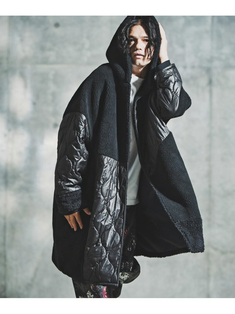 GLIMCLAP mj11095-Textured Patchwork Hoodie Coat フーディーコート カンビオ ジャケット・アウター ..