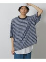 LAKOLE 透かしボーダー半袖T ラコレ トップス カットソー・Tシャツ ブラック ブルー【先行予約】*【送料無料】