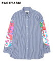 FACETASM ファセッタズム シャツ メンズ SPRAYPRINT SHIRT ブルーストライプ SRO-SH-M03 ペイント ストライプ ドロップショルダー オーバーサイズ ストライプ マルチカラー