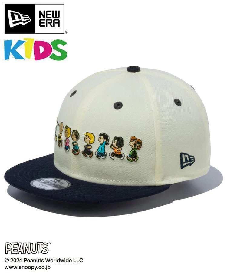 NEW ERA ニューエラ キッズ キャップ Kid's Youth 9FIFTY PEANUTS ピーナッツ フレンズ クロームホワイト ネイビーバイザー 14124288 SNOOPY 子供 帽子 スナップバック サイズ調節 ユースサイズ