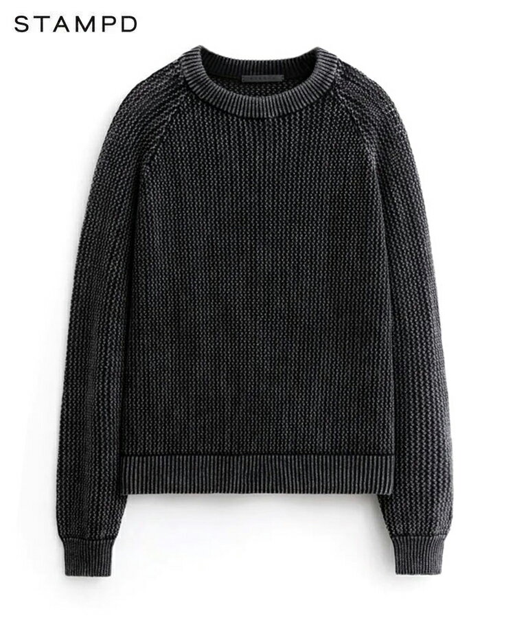 STAMPD スタンプド メンズ ニット LOOSE GAUGE CREWNECK ブラック SLA-M3145KW トップス 長袖 クルーネック レイヤード シンプル サマーニット アシッドウォッシュ レザーパッチ