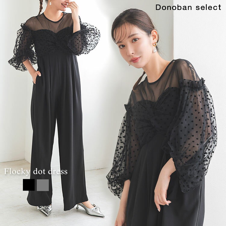 ANDRESD アンドレスド flocky dot dress パンツドレス オールインワン ワンピース レディース パーティードレス 結婚式 オケージョン セレモニー 二次会 演奏会 フォーマル ブランド モード 50代 40代 30代 20代 透け感 レイヤード 重ね着 着痩せ 妊婦 マタニティ パンツ