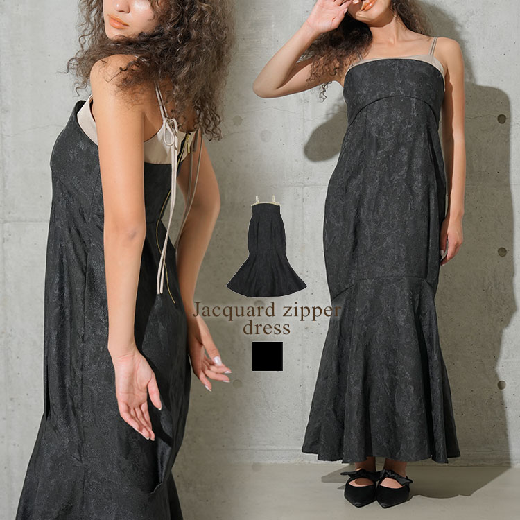 レディース ワンピース ドレス ANDRESD アンドレスド rjacquard zipper dress ジャガード ジッパー シアー ロングワンピース マーメイド キャミワンピ Donoban|セレモニー オケージョン パーティー フォーマル 結婚式 二次会 ドノバン