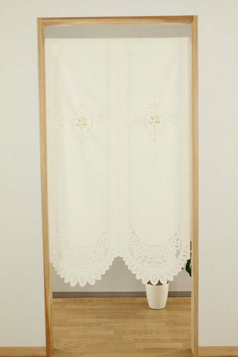 のれん おしゃれ バテン刺繍 85×150cm アイボリー 暖簾 ノレン norenn 間仕切り テ...
