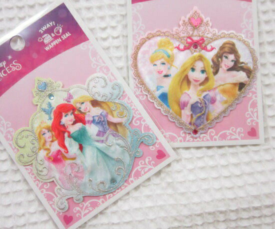 ディズニープリンセス≪Disney Princess≫ ラインストーン付きシールワッペンシールでもアイロンでもどちらでも接着OK！アップリケ/シール アイロン接着/入園入学/ラプンツェル/アリエル/ベル/シンデレラ/オーロラ姫/2wayワッペン