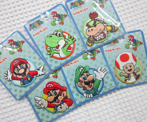 【SUPER MARIO】スーパーマリオちびキャラシールワッペン（アップリケ）＊シール/アイロン接着 両用タイプ＊ルイージ/ヨッシー/キノピオ/クッパJr./のサムネイル
