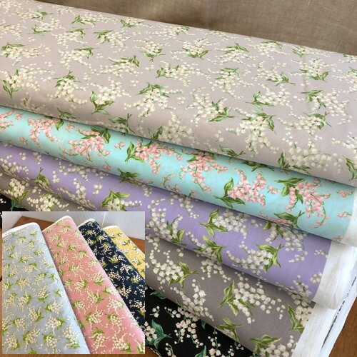 ●新色4色増えました！コットンプリント生地≪Flower print series≫【スズラン】小さく純白なお花が可憐で可愛らしいすずらんのプリント。コットンブロード生地/フラワープリント/小花柄/鈴蘭のサムネイル
