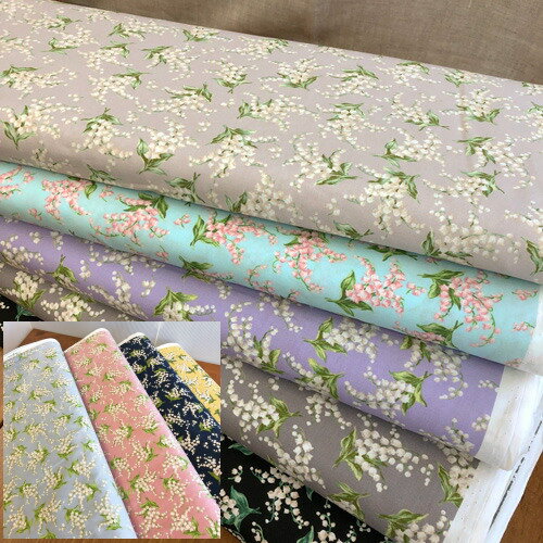 ●新色4色増えました！コットンプリント生地≪Flower print series≫【スズラン】小さく純白なお花が可憐で可愛らしいすずらんのプリント。コットンブロード生地/フラワープリント/小花柄/鈴蘭