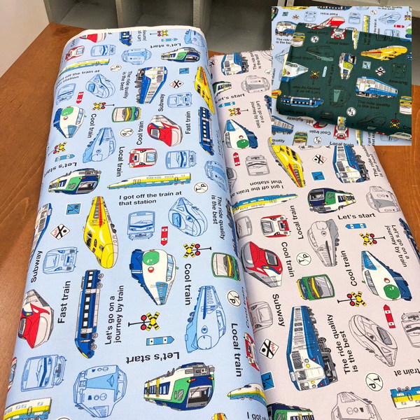 ★キッズランドシリーズ/特急ローカルいろいろ電車柄の生地/たくさんの電車プリント生地/入園入学/N24