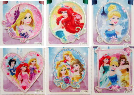 ★≪Disney Princess≫ディズニープリンセスラメ入り刺しゅうワッペン☆入園入学におすすめです☆(ラプンツェル/アリエル/シンデレラ/白雪姫/ベル/オーロラ姫/ティアラ/ディズニー/ししゅう/アップリケ/シールワッペン)